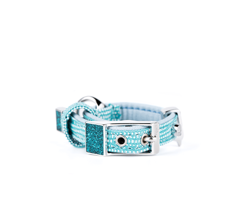 MyFamily Saint Tropez Dog Collar in Fine Crafted Turquoise Leatherette
