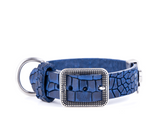 Tucson Blue Crocodile Texture Italian Leather Collar