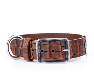 Tucson Brown Crocodile Texture Italian Leather Collar