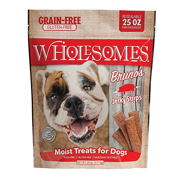 Wholesomes Dog Treats Bruno Pork Gluten Free Jerky Strips 25oz Bag