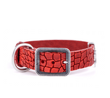 Tucson Red Crocodile Texture Italian Leather Collar