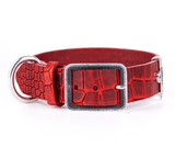 Tucson Red Crocodile Texture Italian Leather Collar