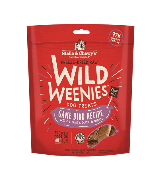Stella & Chewy's Wild Weenies Game Bird Freeze-Dried Raw Dog Treats 3.25oz Bag