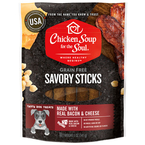 Chicken Soup for the Soul Grain Free Dog Treats Bacon & Cheese Savory Sticks 5oz Bag