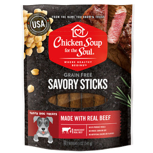 Chicken Soup for the Soul Grain Free Dog Treats Beef Savory Sticks 5oz Bag
