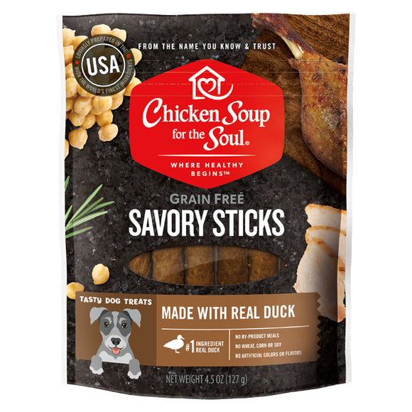 Chicken Soup for the Soul Grain Free Dog Treats Duck Savory Sticks 5oz Bag